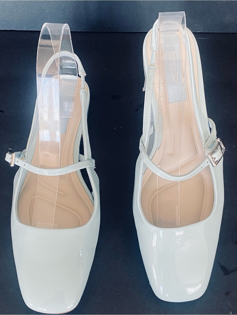 Franco Sarto Blue Destin Slingback Flats Mary Jane Glossy Square Toe Sandal 8